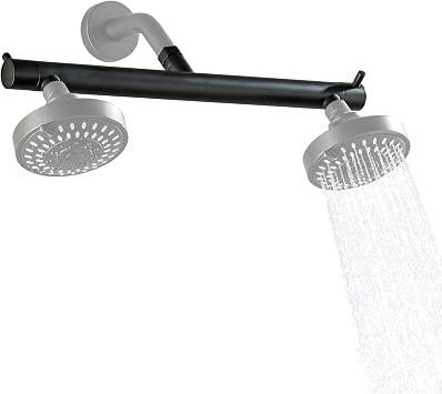 Dual Shower Head Adapter Build-in Shut Off Valve for DIY Yourself Shower Head Combo G1/2 Connection for Double Shower Heads for Two People Rod, Matte Black