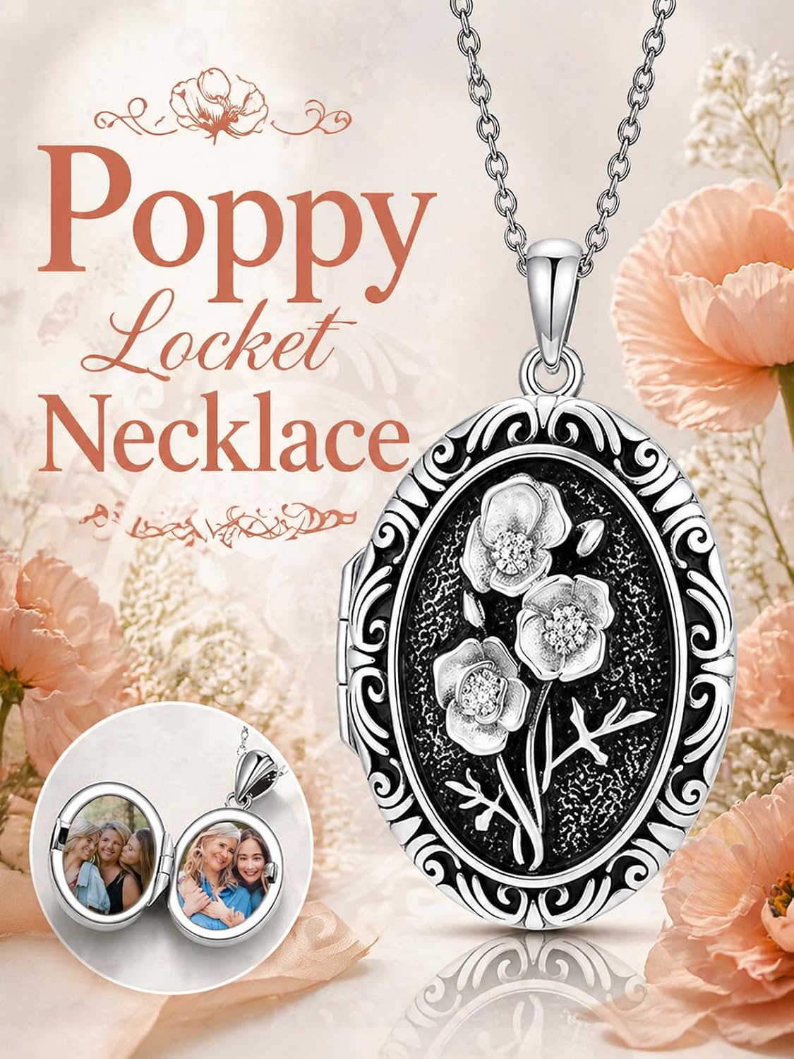 Birth Flower Photo Locket Necklace 12 Month Locket Necklace with Pictures Birth Flower Photo Jewelry Gifts for Women Mother Mom