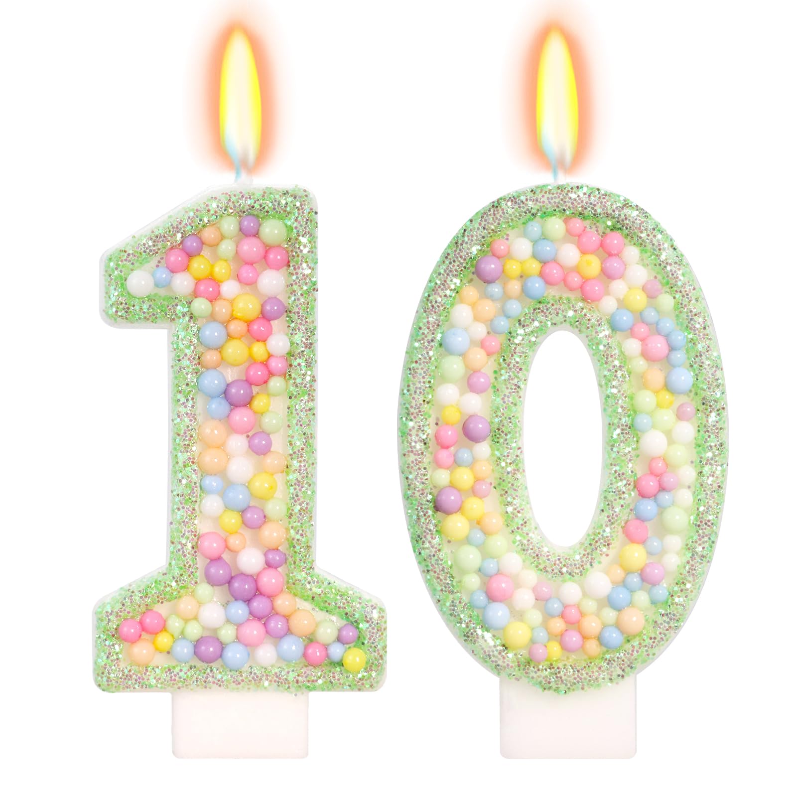 FAMGift Green Birthday Candles - Number 10 Candle, Colorful Macaron Candles, 10 Birthday Decorations for Boys Girls, Green Cake Decorations, Theme