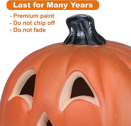 Miniatura 4 de Farol de Halloween, calabaza iluminada con foco LED que funciona con pilas, decoración de calabaza para interiores y exteriores, 10pulgadas
