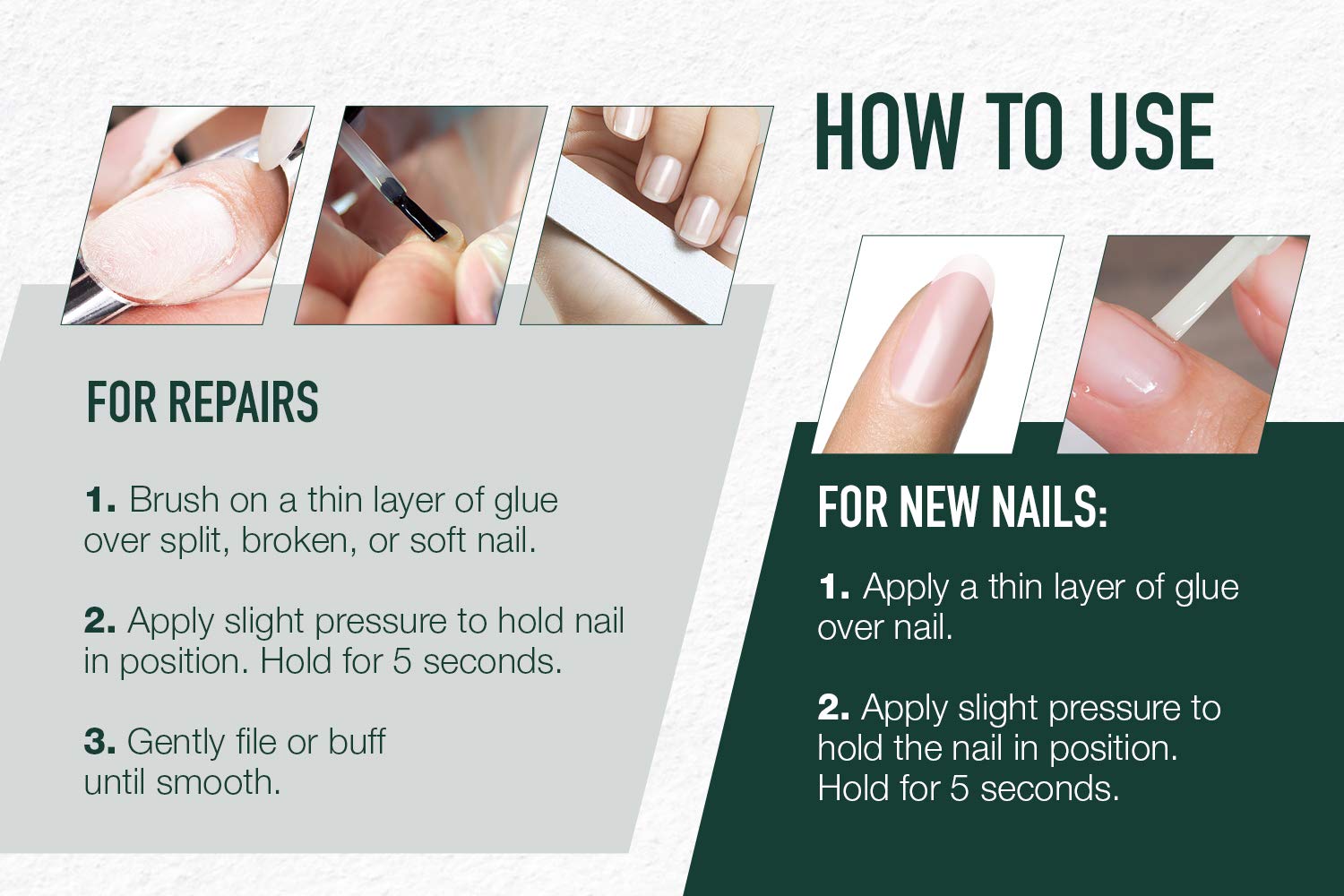 5 Second Brush-On Nail Glue 6 g, for Nail Tips, Full Cover Nails, and for Repairing of Cracked, Split Natural Nails, 3 Packs
