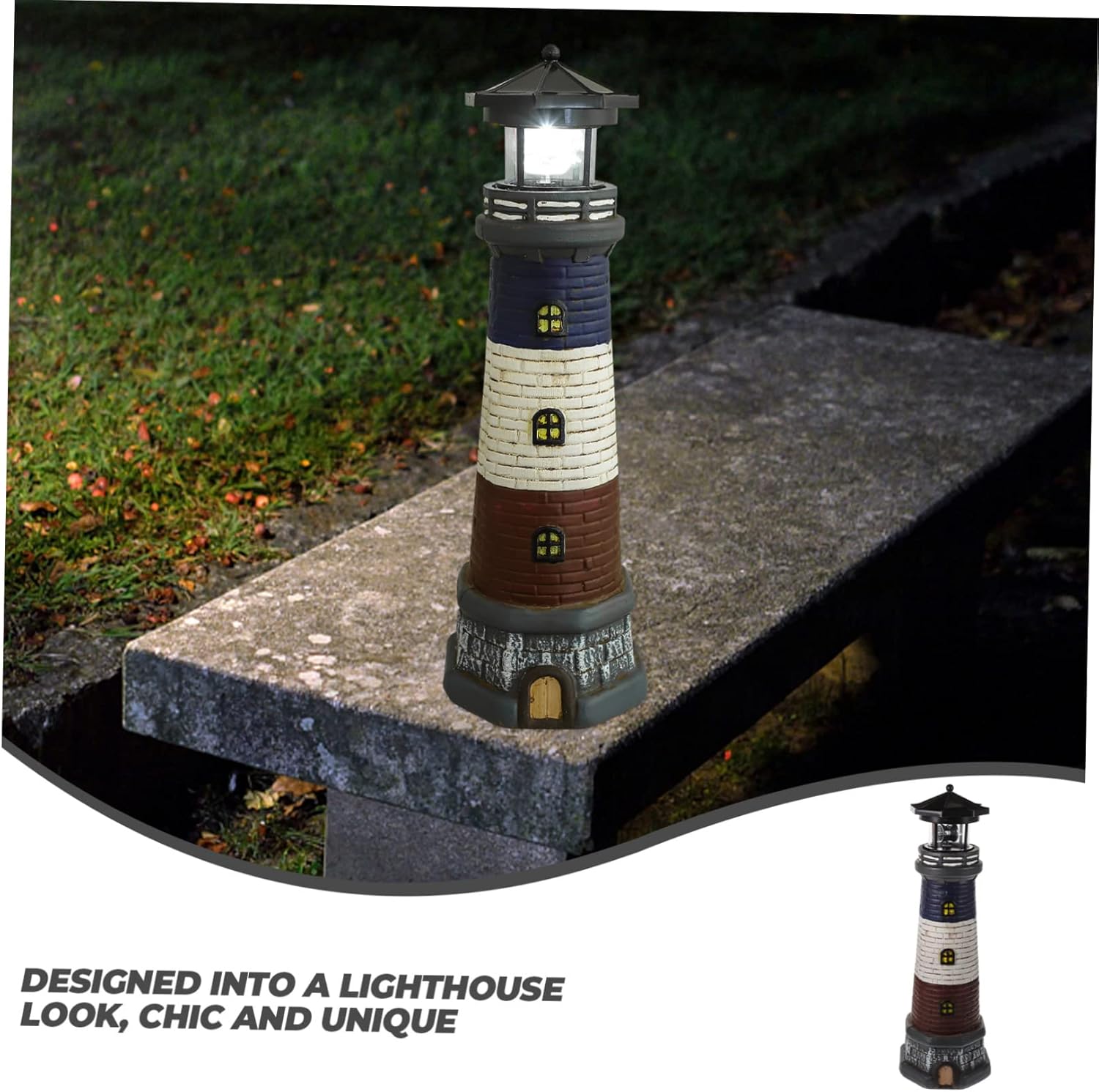 Tofficu Solar Powered Lighthouse Garden Decor Resin Lighthouse Ornament for Outdoor Patio Lawn Decoration for Nautical Lovers