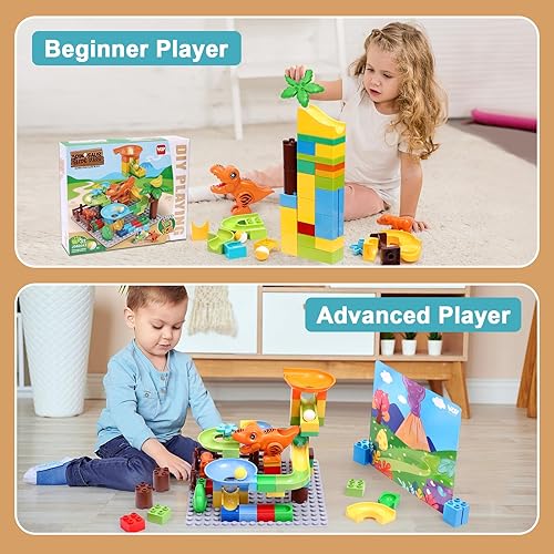 Miniatura 5 de Bloques de construcción de Marble Run, juguetes de dinosaurio, 60 piezas de ladrillos de construcción con bloques de construcción de dinosaurios
