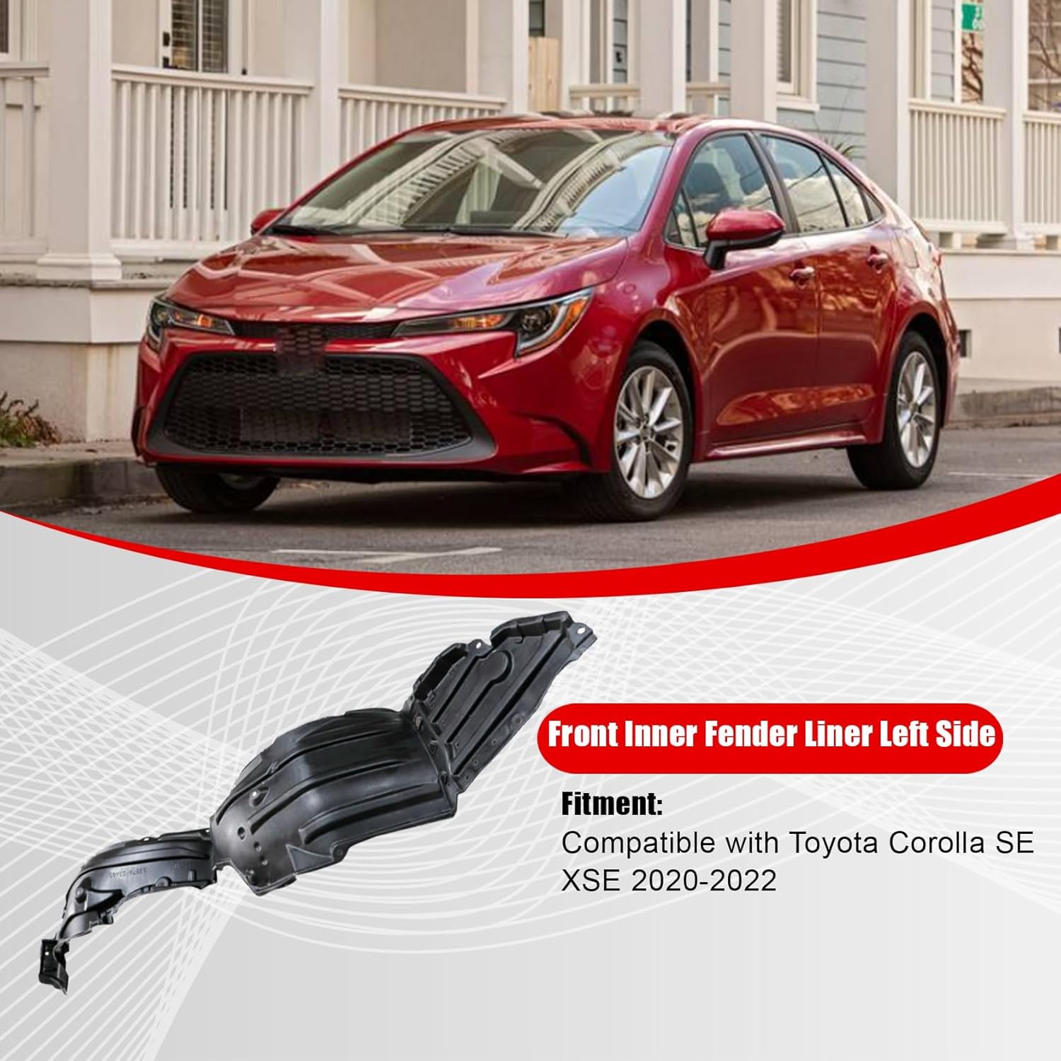 FZJDSD Black Front Driver Side Left Inner Fender Liner 53806-12100 Compatible with Toyota Corolla SE XSE 2020-2022