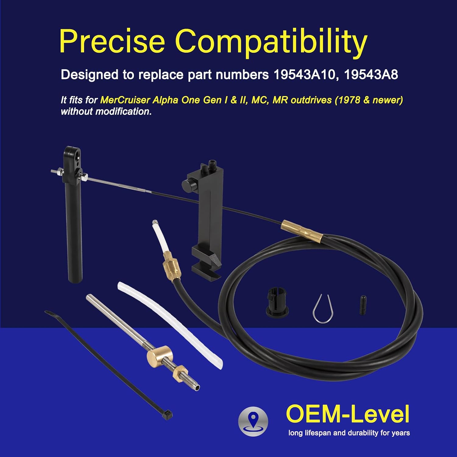 865436A02 Lower Shift Cable Kit Fit for MerCruiser Alpha Gen One & Two 1 2 MR MC Replace for Mercury Marine MERCRUISER 865436A02, 19543A10, 19543A8