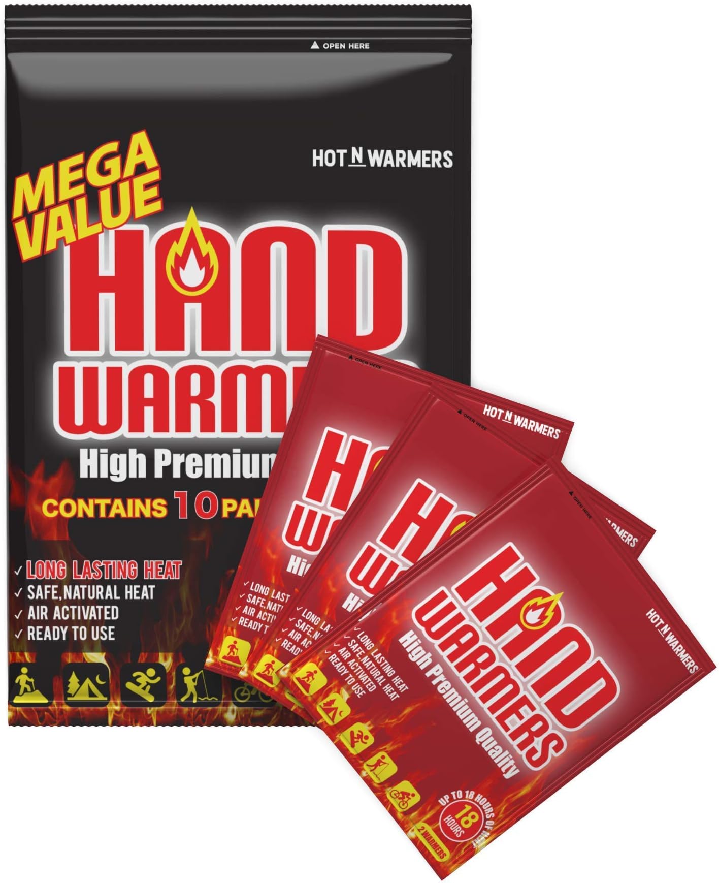 HOTNWARMER Hand & Body Warmers – Long Lasting, UP to 18 Hours, Safe, Disposable, Natural Odorless, Air Activated, Heat Pads 20 Pair, Great for Outdoor Sports, Camping, Warm Gifts for Women, Men
