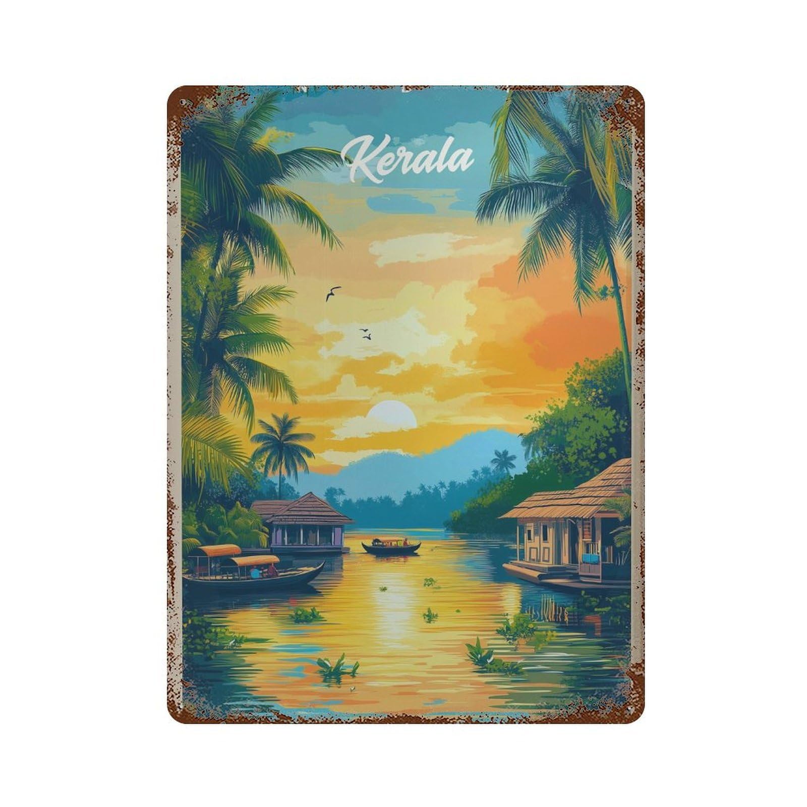 xiaoxiaoshen Kerala India Travel Malabar Coast Wall Decor Art Metal Tin Poster Modern Home Decor Art Home Bar Shop Decorations Vintage Sign 40x30cm