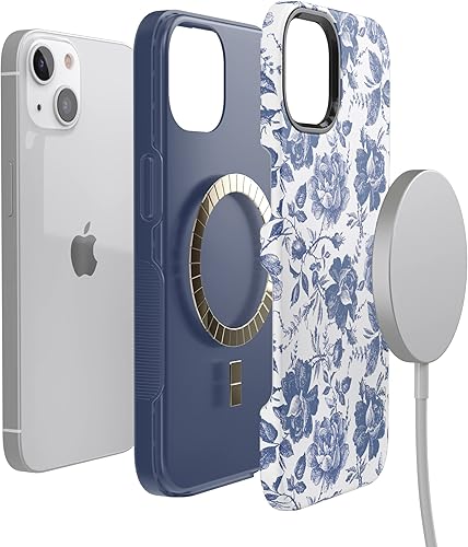 Vista 588 de Casely Funda para iPhone 13 Compatible con MagSafe Color Splash de medianoche Funda retro abstracta Color de medianoche Splash Abstracto