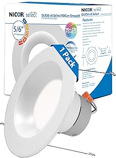 NICOR Lighting Recessed Ceiling Lights LED Downlight - Dimmable 5/6 inch LED Recessed Light Fixtures - Selectable CCT 2700K-5000K, 918 Lumens, 10.3W - DLR56 Retrofit Ceiling Light, White, 1-Pk