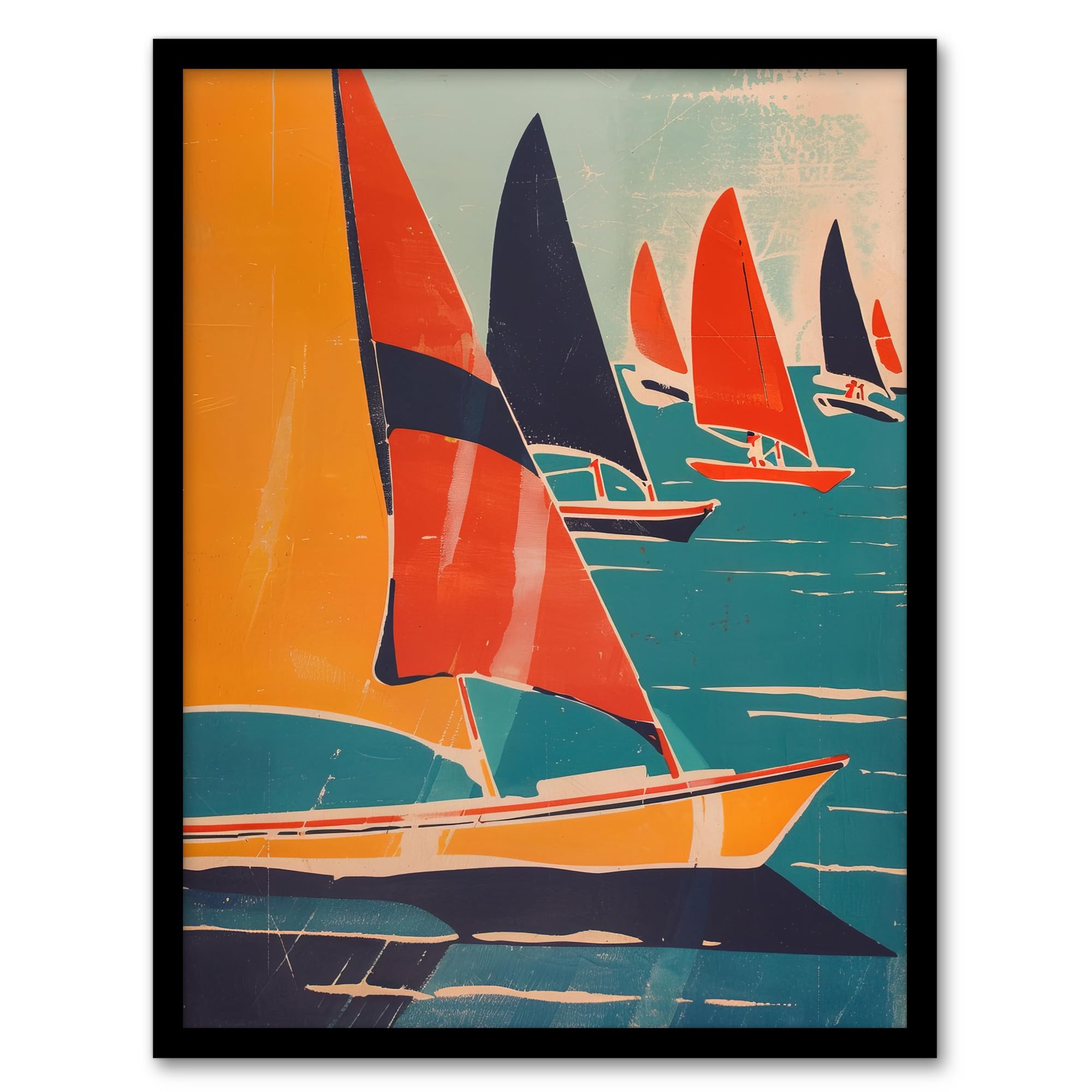 Artery8 Retro Sailboats At Sea Artwork Nautical Fun Wall Art PrintA4 Size
