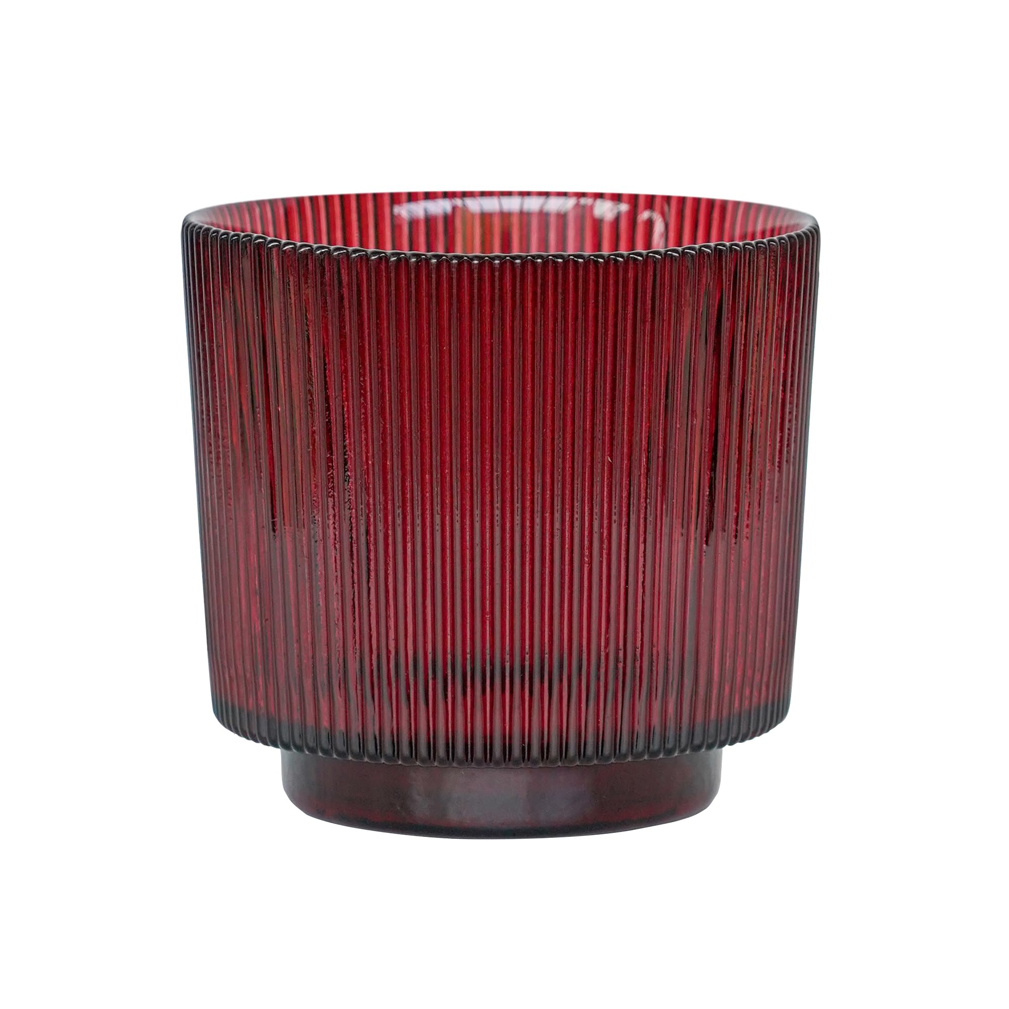 Ivyline Round Candle Holder in Burgundy Glass with Ribbed Design - Elegant Table Centrepiece - Modern Home Decoration - H14 x W15 cm โ image 1