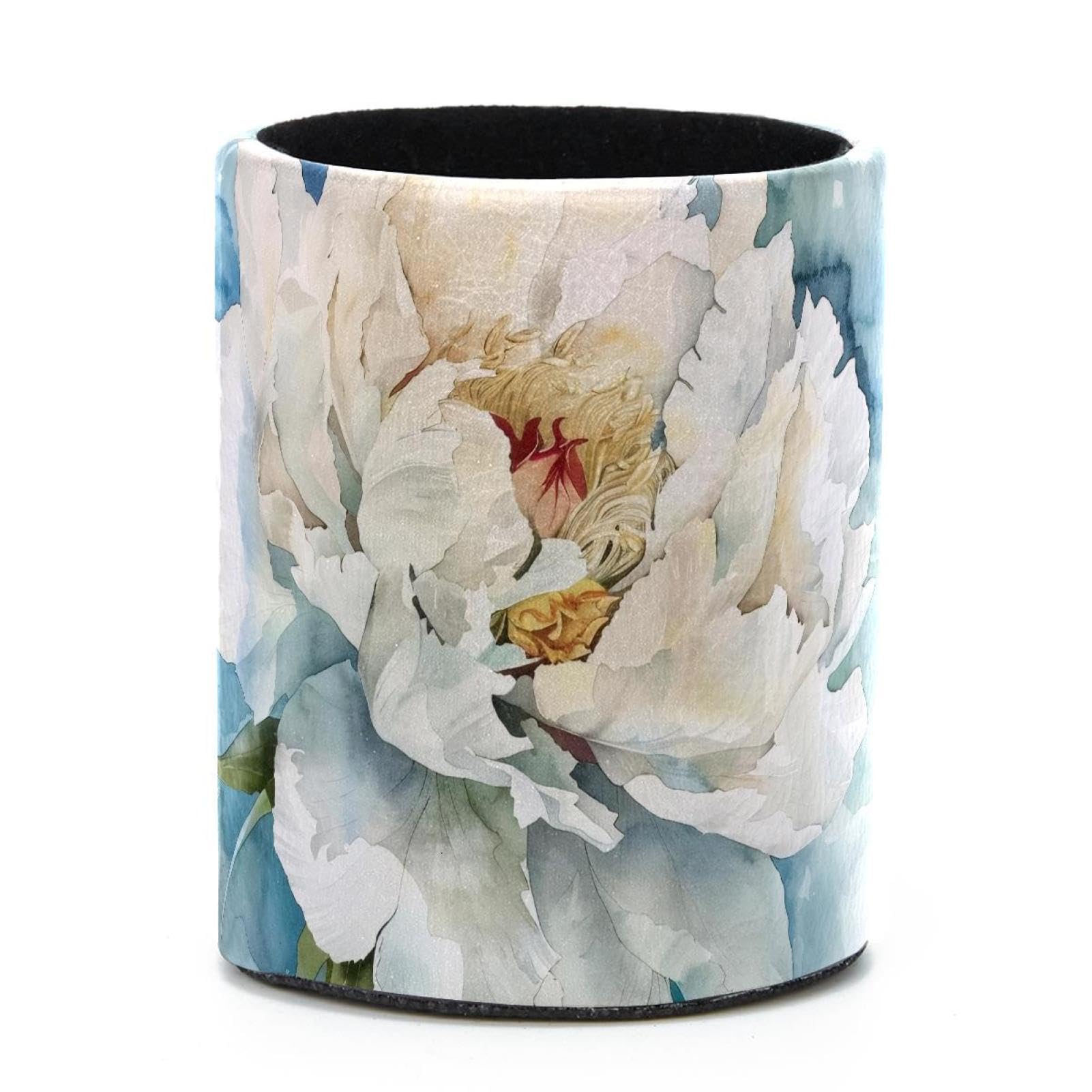 VAPOKF Round Pencil Holders for Desk, Watercolor Whitepeony Pen Holders Pen Pot Makeup Brushes Storage Desktop Stationery Supplies Organiser for Home Office