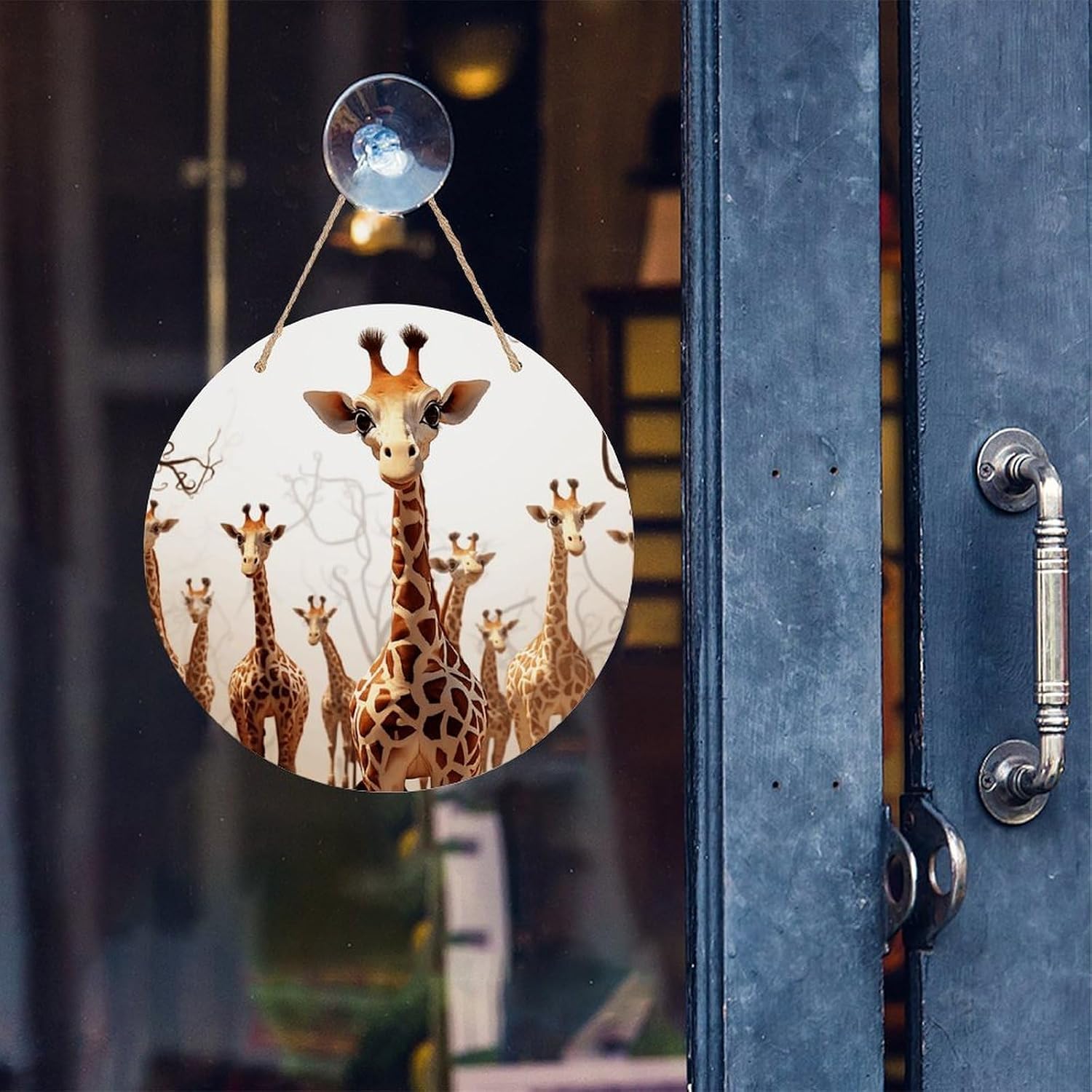 VstaDank Cute Cartoon Funny Giraffes Wooden Wall Art Decor Round Wood Plaque Wooden Door Hanger Sign with Hole And Hanger Rope Trend Wood Decorative Paintings for Home Outdoor Indoor 7.87 Inch