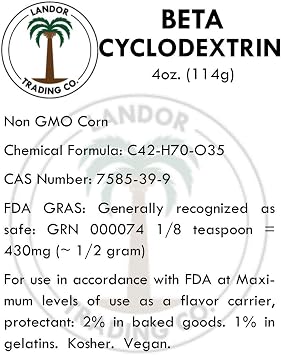 Beta Cyclodextrin - Food Grade 4 Ounces (113 Grams)