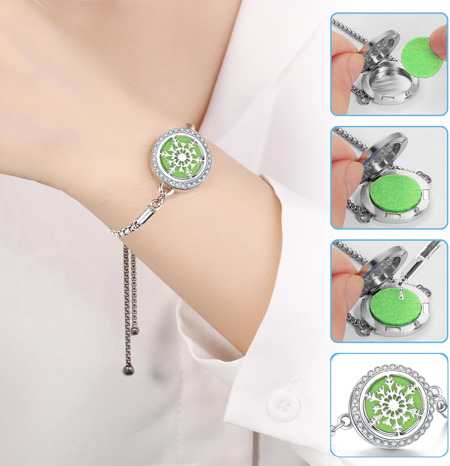 Aromaterápiás karkötő viselésben