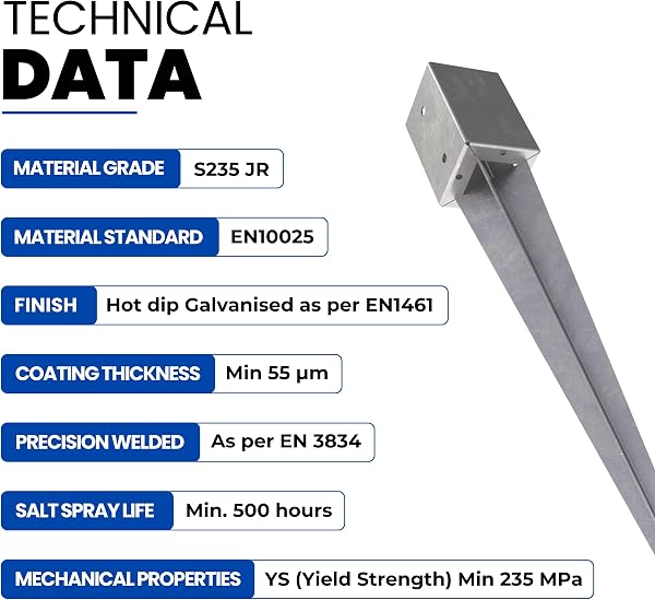GeZu Impex Post Support 71 x 71 x 750 mm Hot Dip Galvanised Set of 16 fence Holder Anchor spike ground sleeve - 4