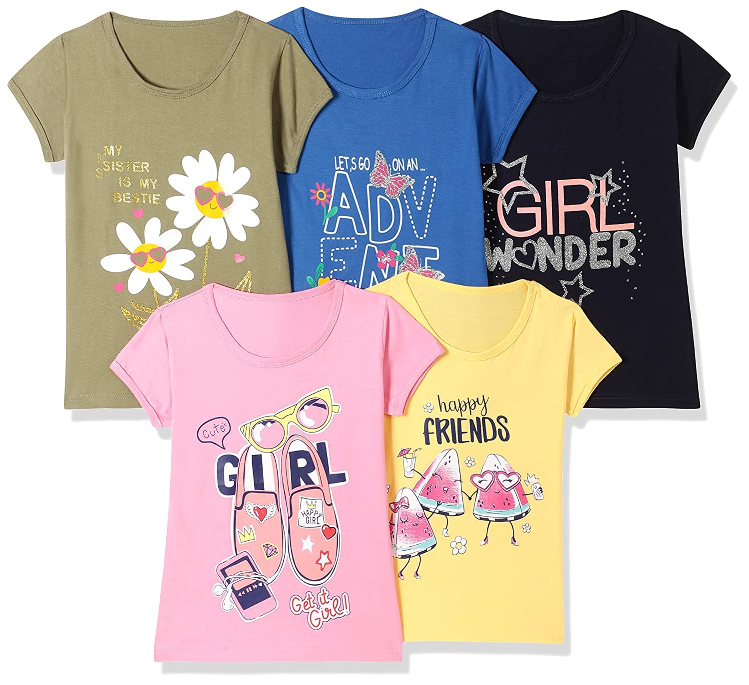 T2FGirl's Cotton Printed Regular T-Shirt(Pack of 5)