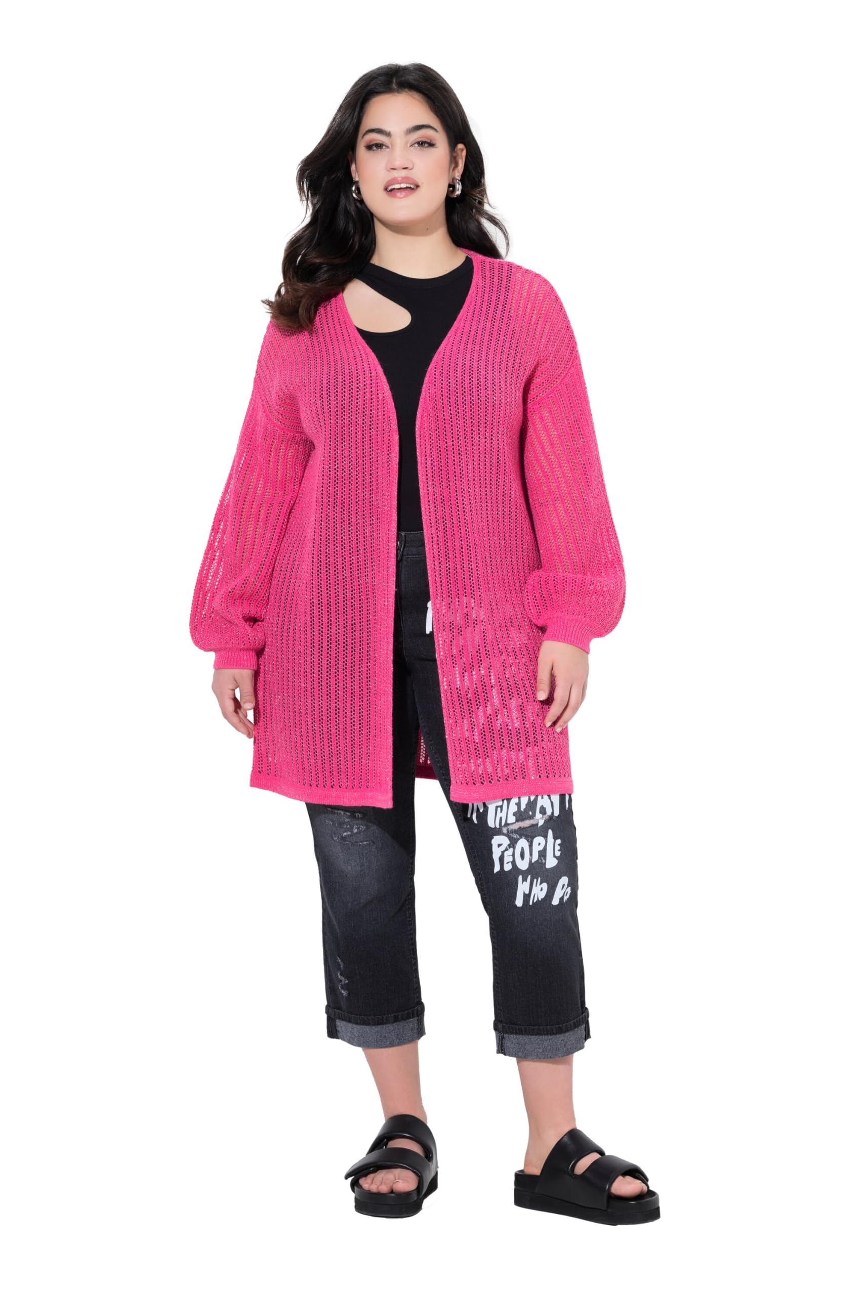 Angel of Style Damen große Größen Übergrößen Plus Size Strickjacke, Boxy Passform, Lochstrick mit Glitzer 841490