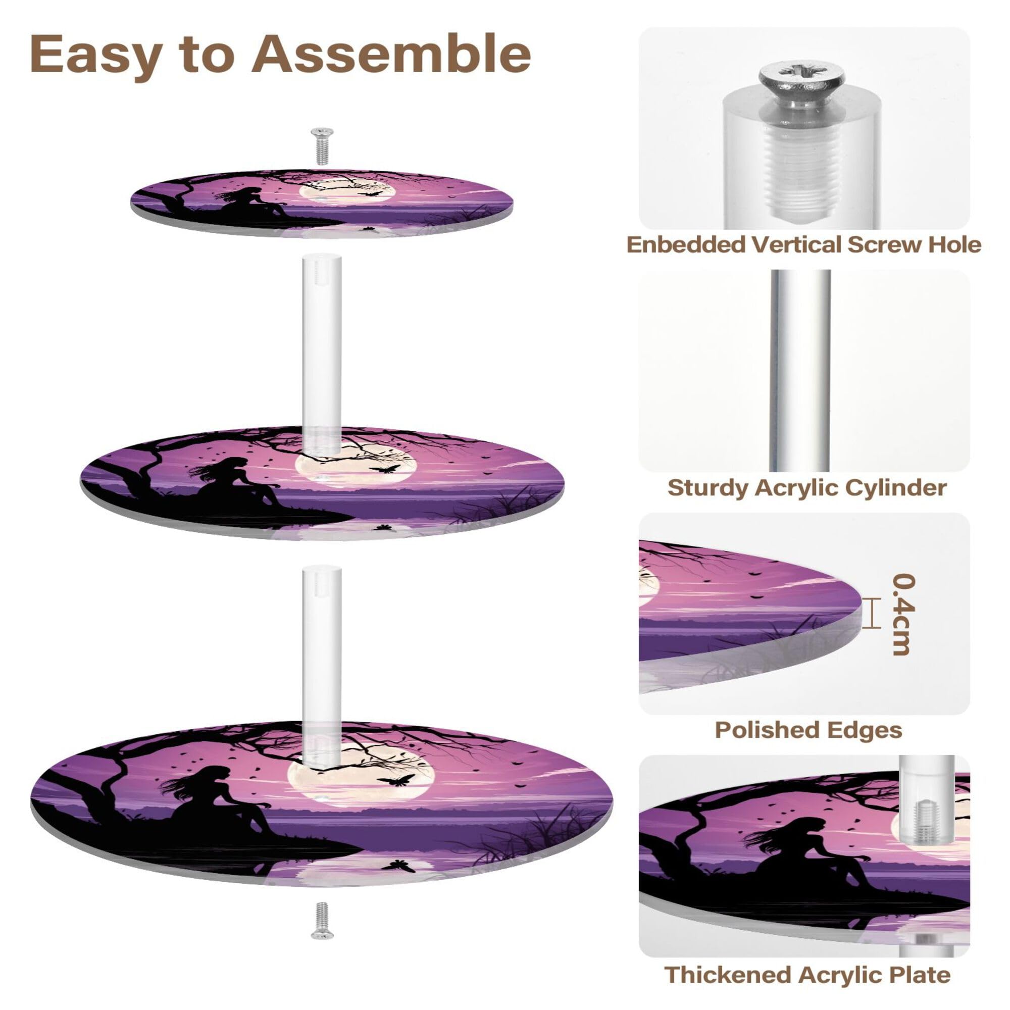 PYBUG Moonlight Girl 3 Tier Acrylic Cupcake Stands Tower,Dessert Table Display Set for Tea Party,Wedding,Birthday, Baby Shower