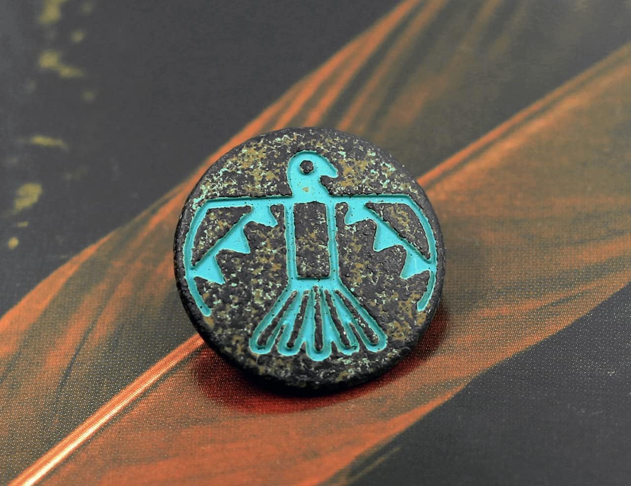 Bezelry 12 Pieces Aztec Thunderbird Metal Shank Buttons. 20mm (3/4 inch) (Green Patina Varnished)