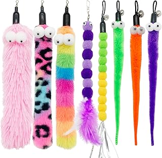 Cat Toy Wand Refills Cat Feather Toys Replacement, 8 PCS Cat Toy Fuzzy Worms Refill, Interactive Cat Toy Replacement Feathers for Cat Wand