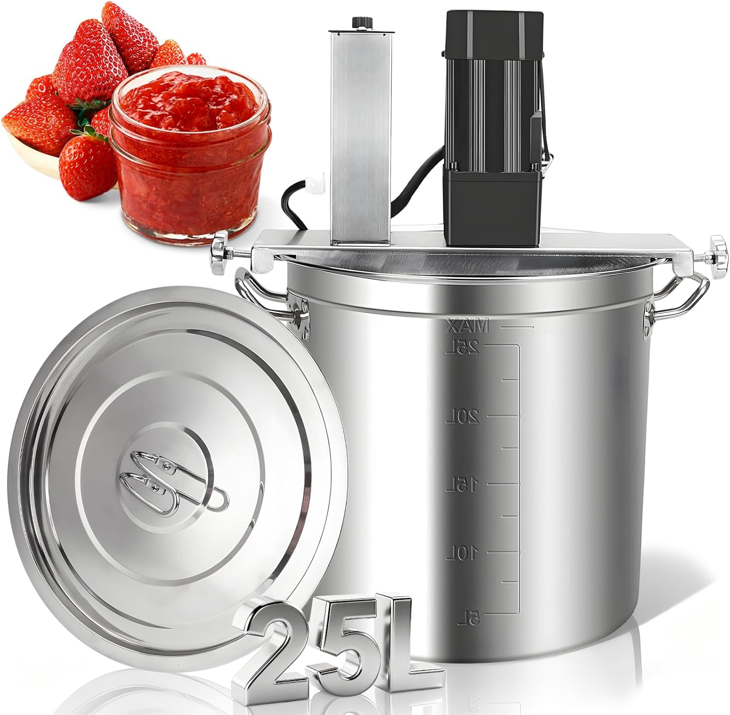 25L Commercial Automatic Food Mixer, Stainless Steel, 4-Blade Stirring Scraper, Adjustable Speed Control, for Restaurant & Industrial Use