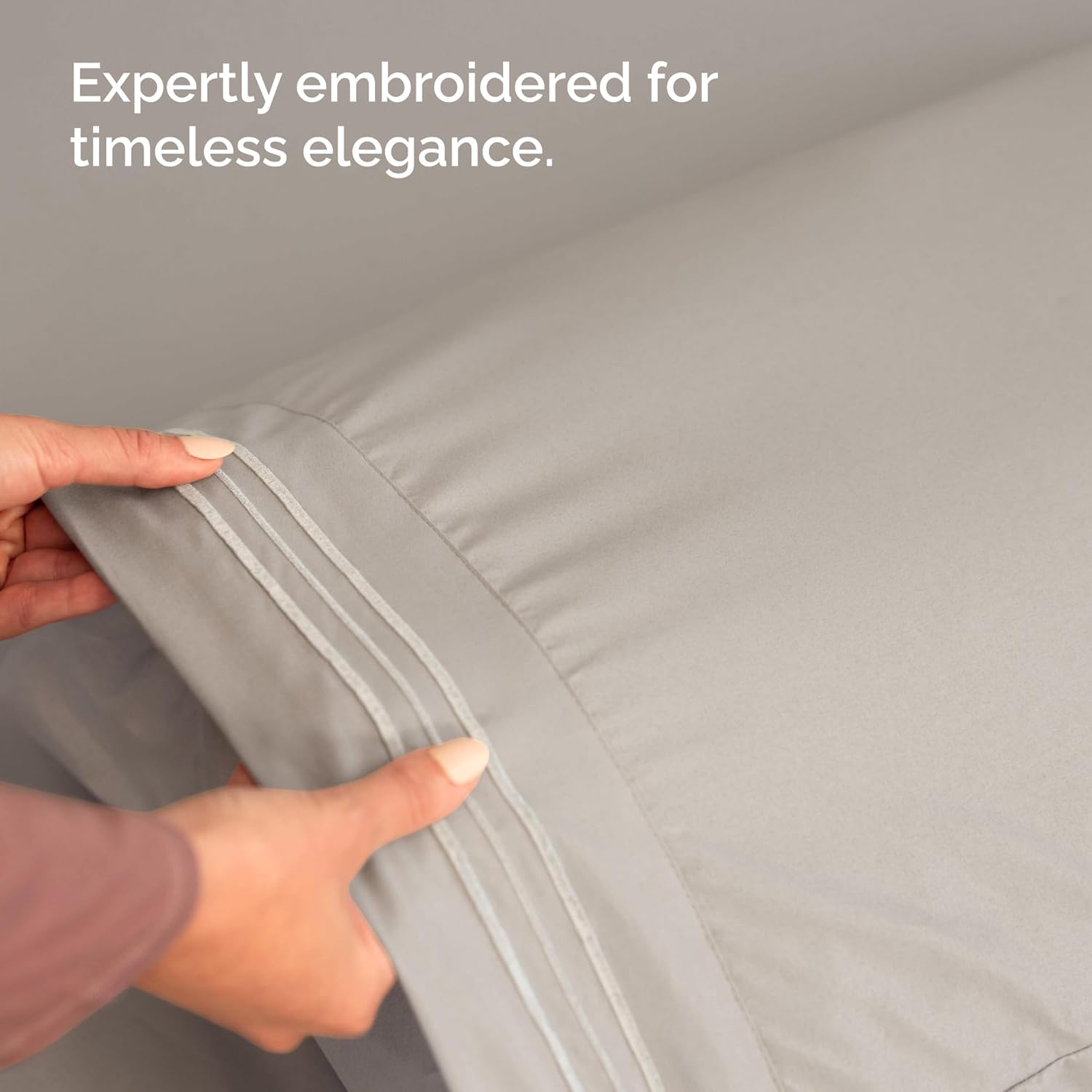 King Size Flat Bed Sheet + 2 Pillowcases Bundle - Hotel Luxury Single Flat Bottom Sheet Only - Fits Mattresses with Deep Pockets between 8 to 16 inches - Soft, Breathable & Wrinkle Free - Light Grey