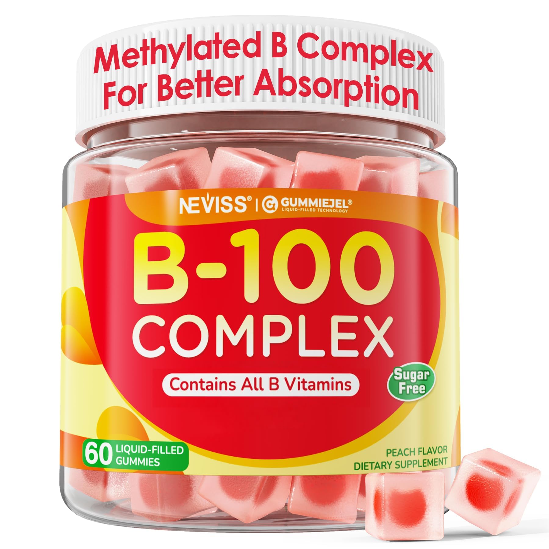 Vitamin B Complex Gummies for Men & Women, Methylated B Complex, 60Cts 60 Count (Pack of 1)