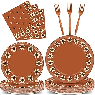 100 Pcs Platos De Barro Mexicanos Mexican Party Plates and Napkin Set Mexican Fiesta Birthday Decoration Supplies Tableware Terracotta Flower Clay Pottery Party Favor for Birthday Decoration Serves 25