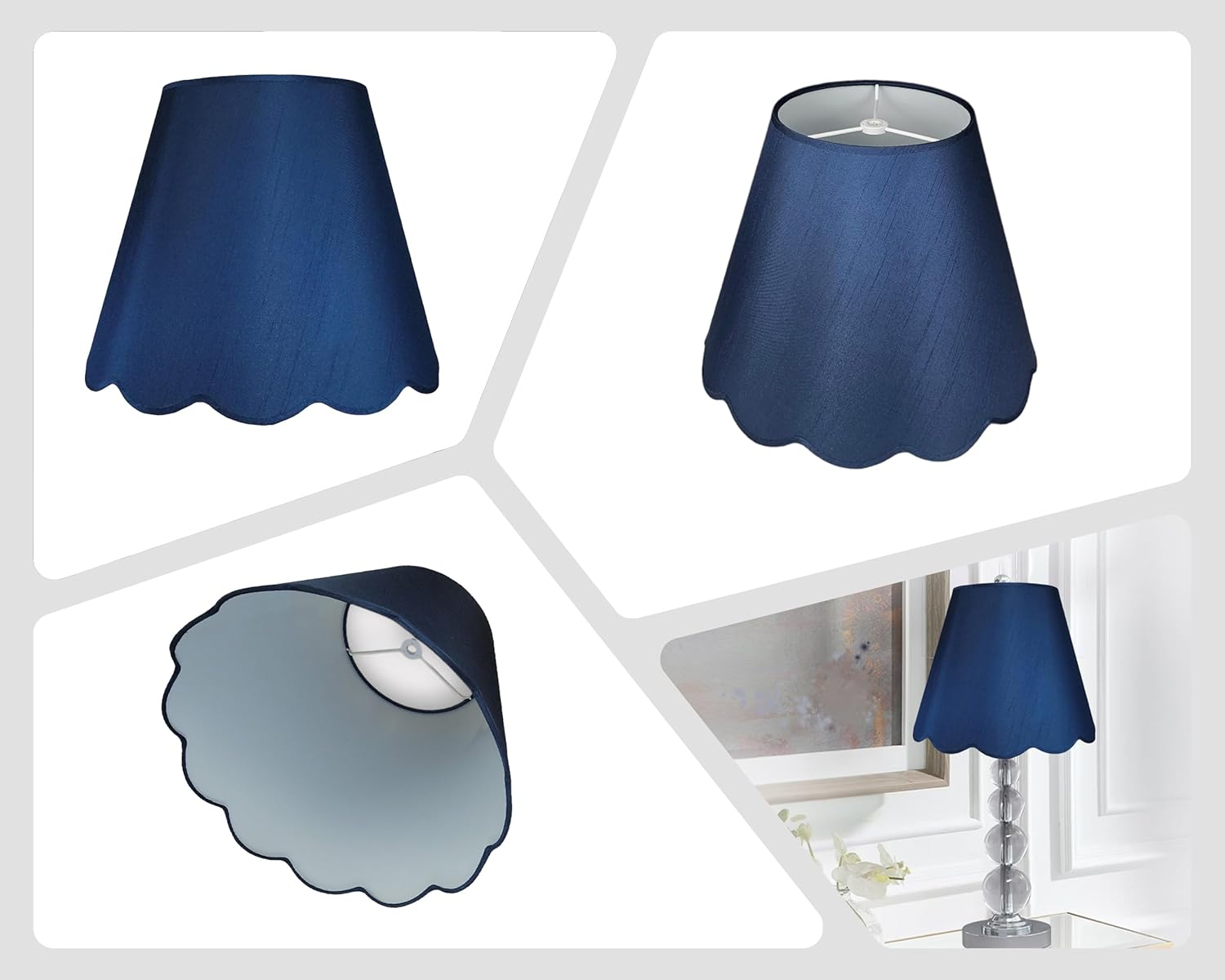 Royal Designs, Inc. Set of 2 Round Scalloped Bottom Medium Lamp Shade for Table Lamp, Spider Fitter, 7 x 13 x 10 in, Navy Blue, 2 Pack