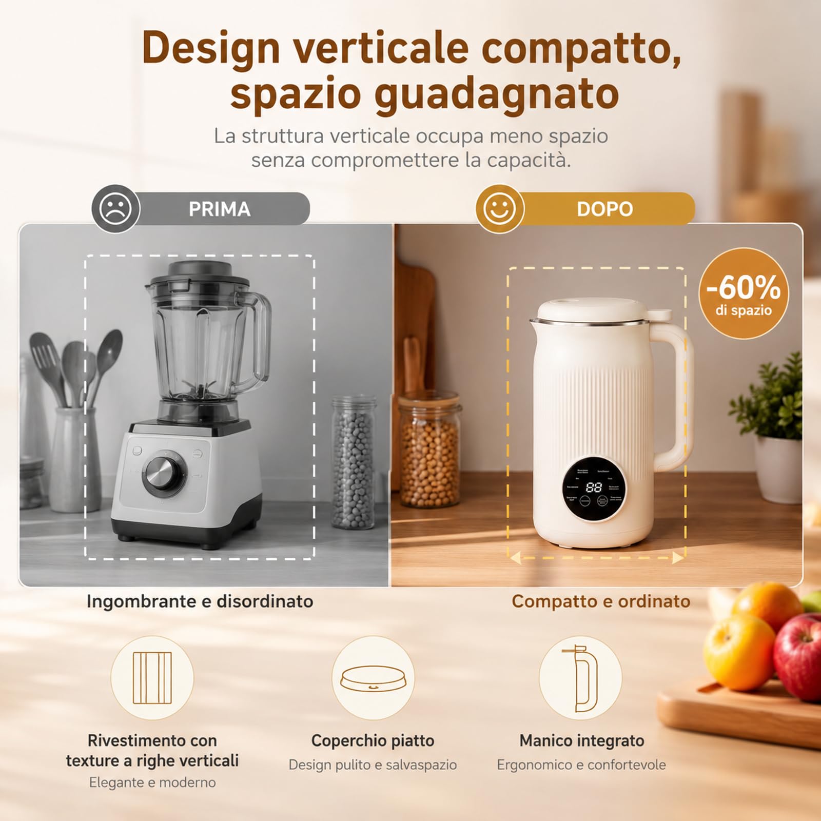Vitamixia Macchina Multifunzione 8-in-1, Frullatore Estrattore per Bevande Vegetali, Latte di Mandorla e Soia, Robot da Cucina per Frullati, Vellutate e Succhi, Cleenovia Design (#A)