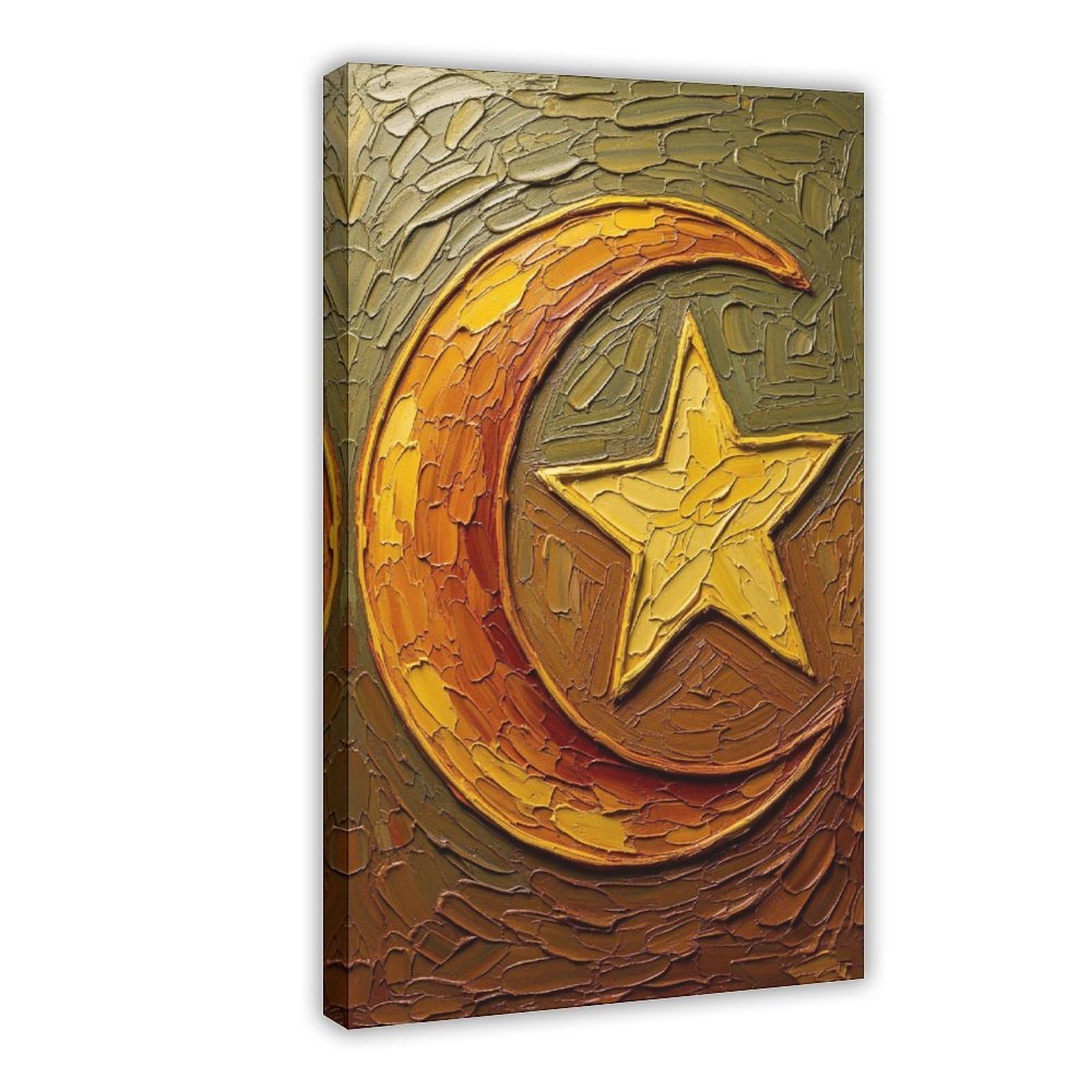 Ywtjax Frame-Style Crescent & Star Poster Canvas Poster For Office Decor Gift