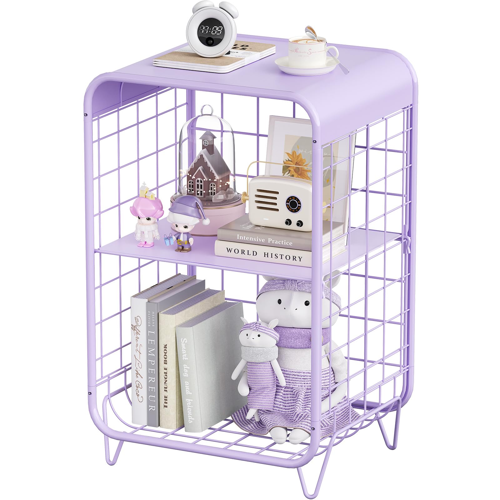 Cute Nightstand,Metal Side Table,3 Tier End Table with Storage,Vintage Bedside Table,Girls Bedroom Furniture,Accent Table,Small Coffee Table for Living Room,Bedroom,Dorm,Purple