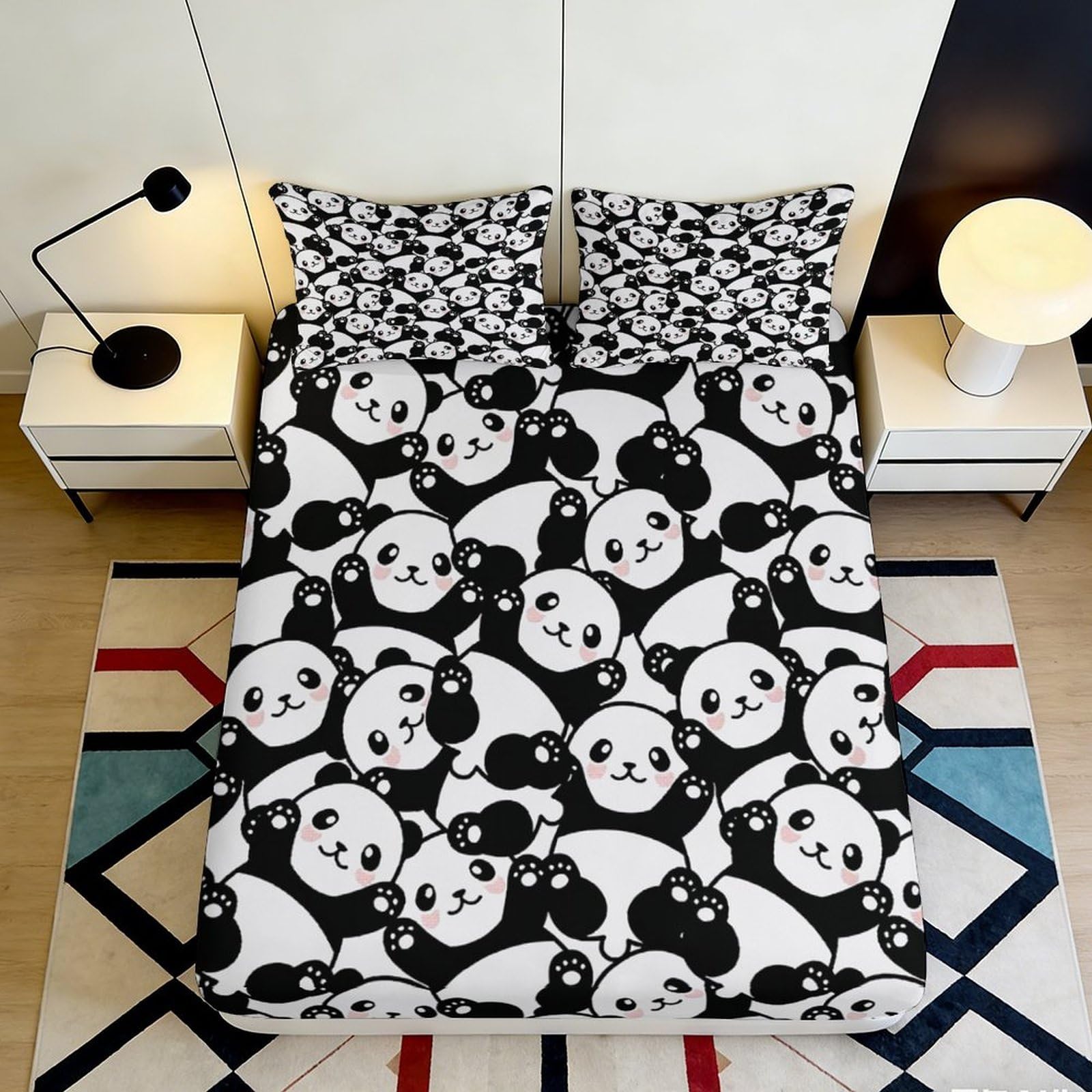 3D Printed Cute Panda Fitted Sheet Microfiber Soft Breathable Cartoon Bear Mattress Cover for Bedroom Dorm Decor Protection 120x200x25cm