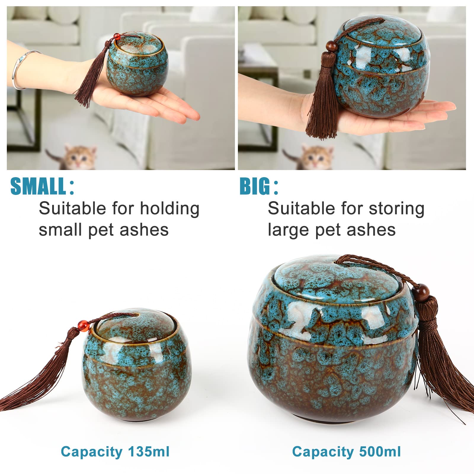 Piccole urne per ceneri umane, mini urna per cenere per adulti, urne per animali domestici, cani, ceneri per gatti, ceneri funerali (500 ml, blu)