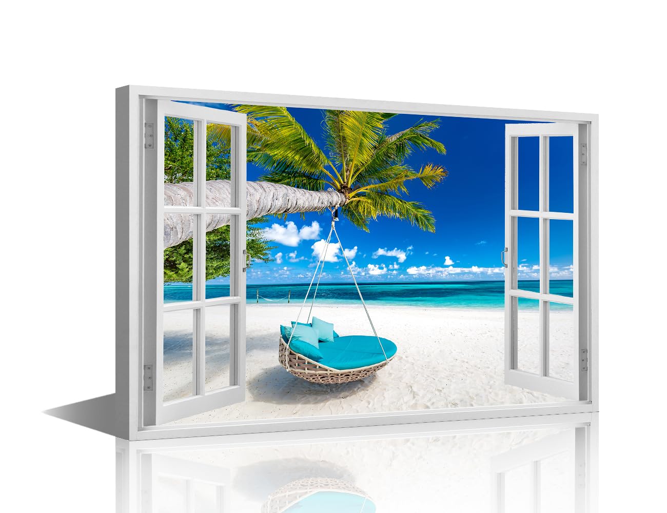 TISHIRON 1 Piece Seascape Wall Art for Home Wall Decor 3D Window View Canvas Wall Art, Ocean Posters Prints Islands Pictures for Home Decoration Living Room, 36x24in