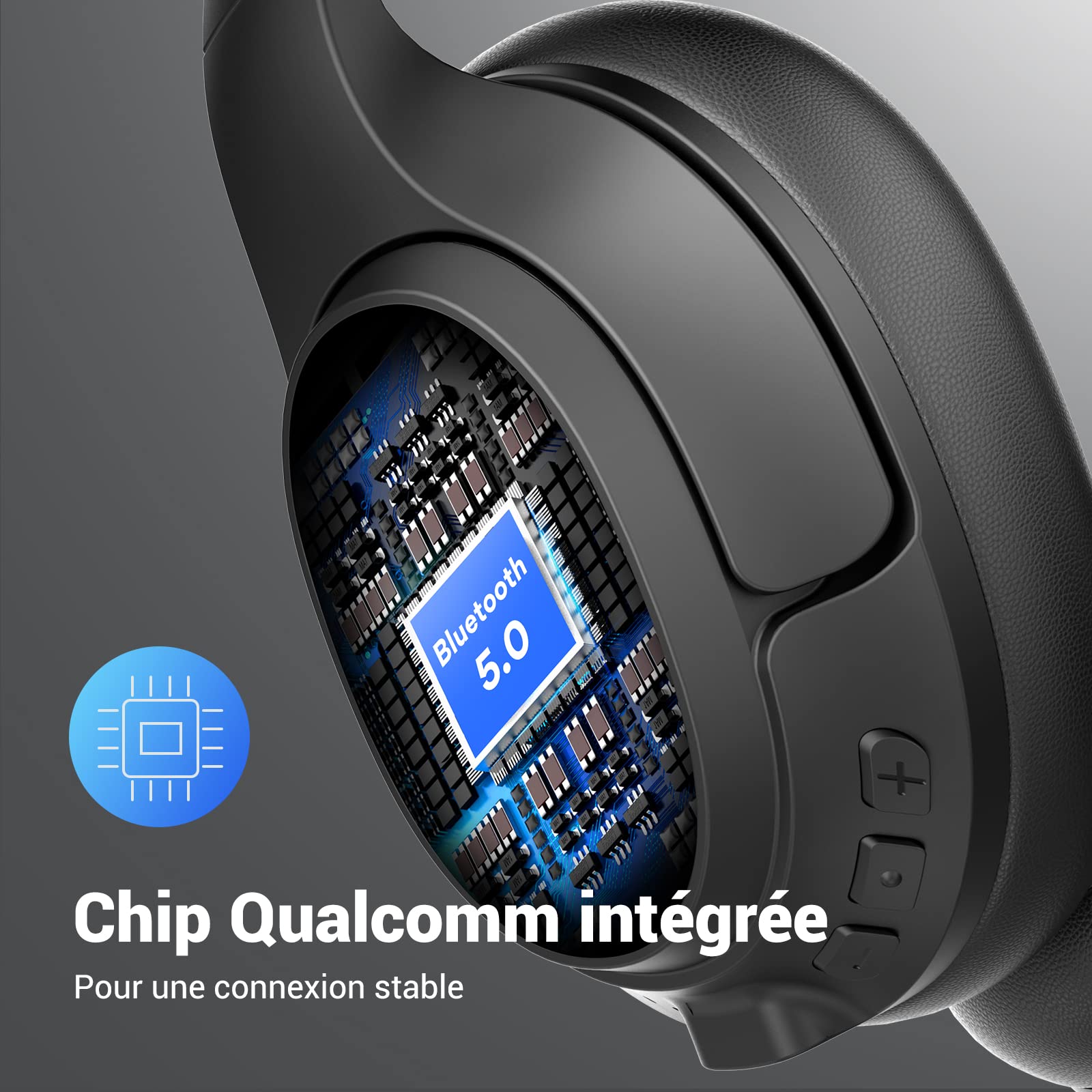 EKSA H6 Casque sans Fil avec Microphone et dongle USB [jusqu'à 55 Heures et portée de 10 mètres] Casque d'ordinateur Bluetooth avec Microphone antibruit AI, Casque Supra-auriculaire pour Entreprise