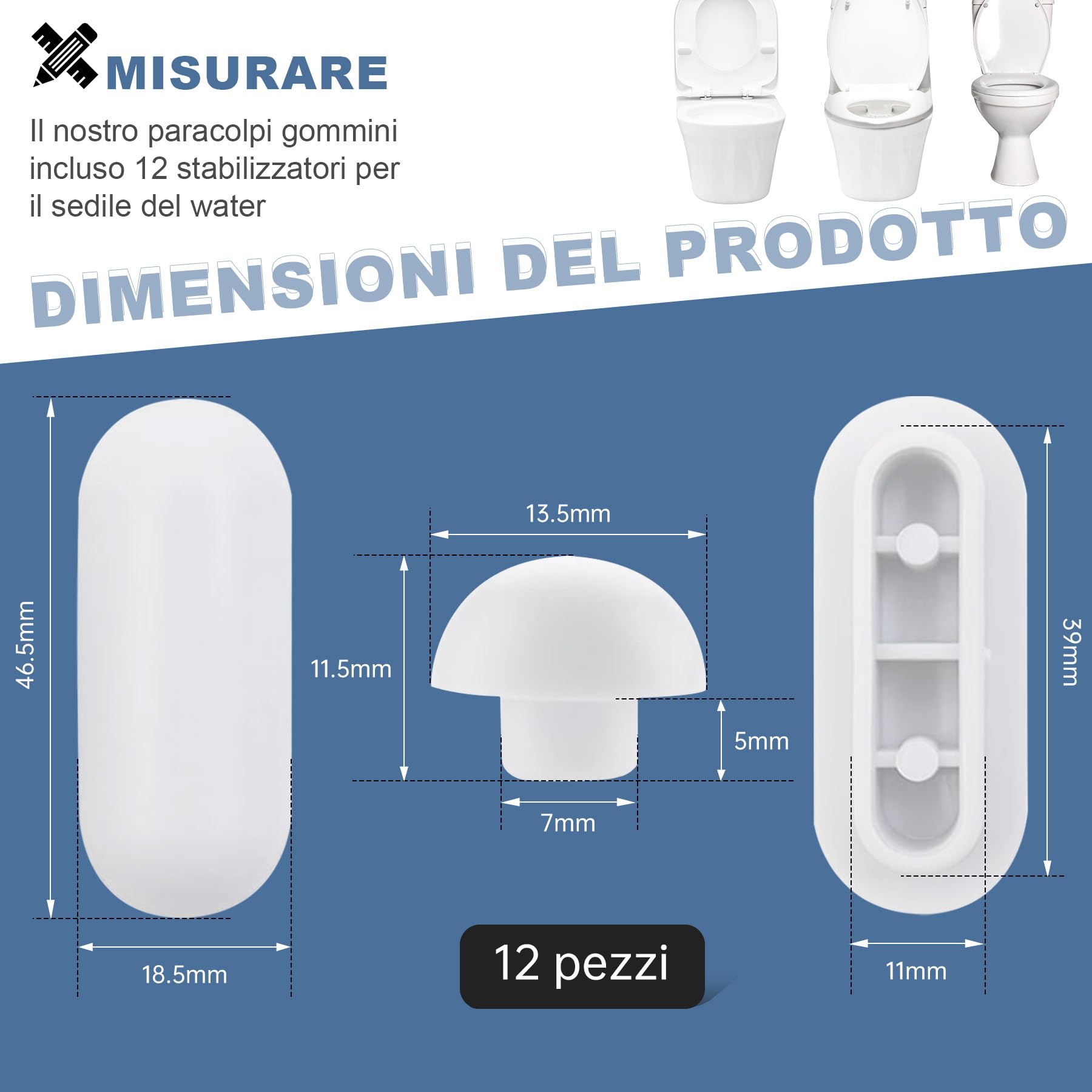 2 Set Paracolpi per Sedili WC a Incastro (12 Pezzi), Gommini di Ricambio Grigio senza Colla per Copriwater, Spessori in TPE e ABS per Ridurre Rumore e Vibrazioni, Ideale per Casa e Hotel(Bianco)