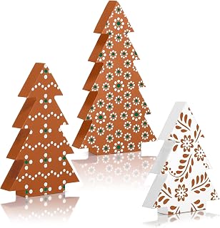 Meanplan 3 Pcs Mexicanos De Barro Christmas Decor Wood Day of The Dead Tree Sign Blocks Dia De Los Muertos Ornament Xmas Tiered Tray Decorations Boho Talavera Decor for Desk Mantel Home