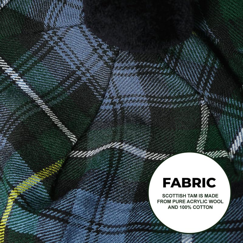 Image of Scottish Tam O' Shanter Hat Tartan Bonnet Pom Pom Wool Flat Cap One Size