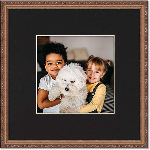 Miniatura 5 de Marco de 8 x 8 pulgadas con paspartú, marco dorado antiguo de 11 x 11 pulgadas, madera hecho para exhibir impresión o póster de 8 x 8 pulgadas con