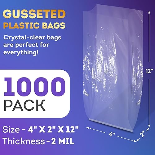 Vista 68 de APQ Bolsas de Polietileno con Fuelle 1 Mil Transparente/10" x 6" х 20