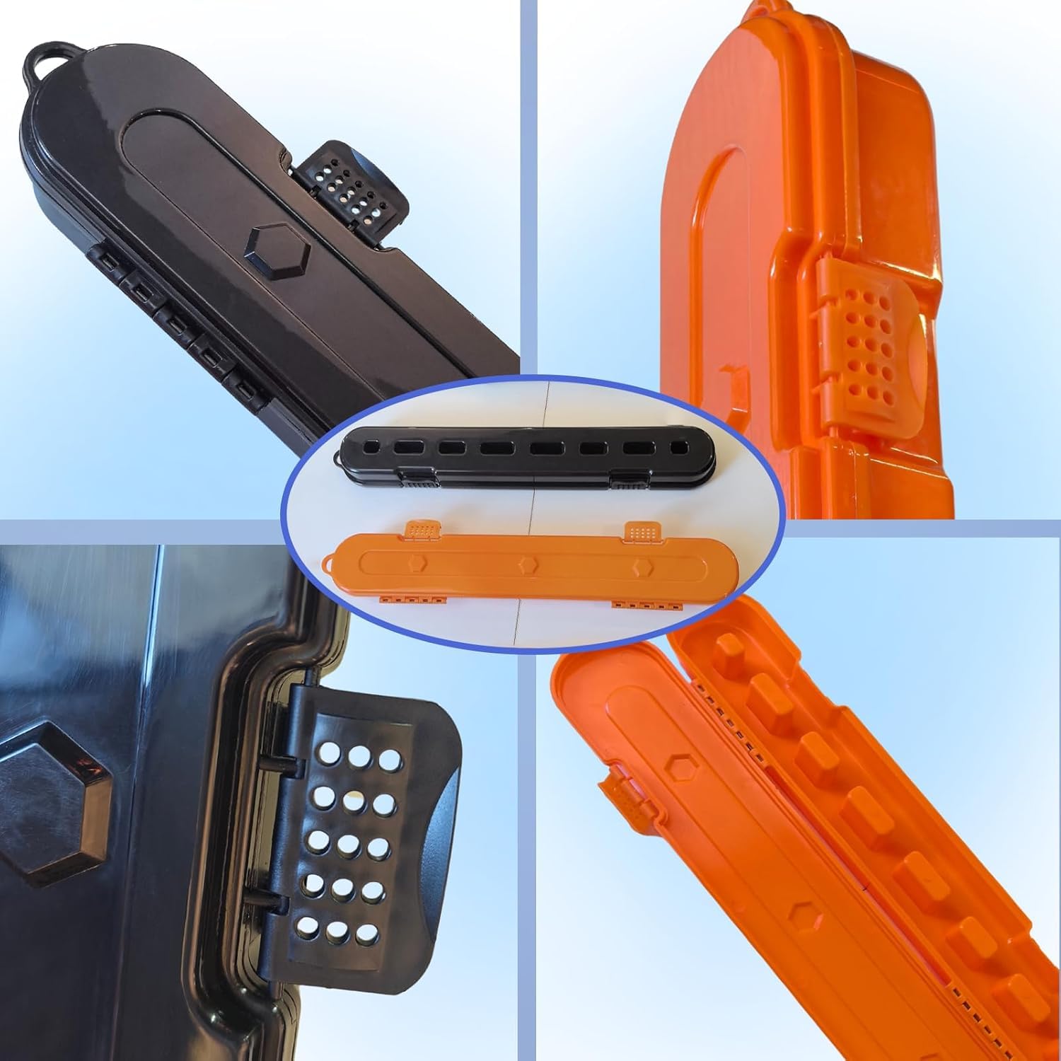 Srliya Kettensägenkettenlagerbox mit Großer Kapazität Kunststoff Organizer Elektrische Sägekette Tragetasche (Orange)