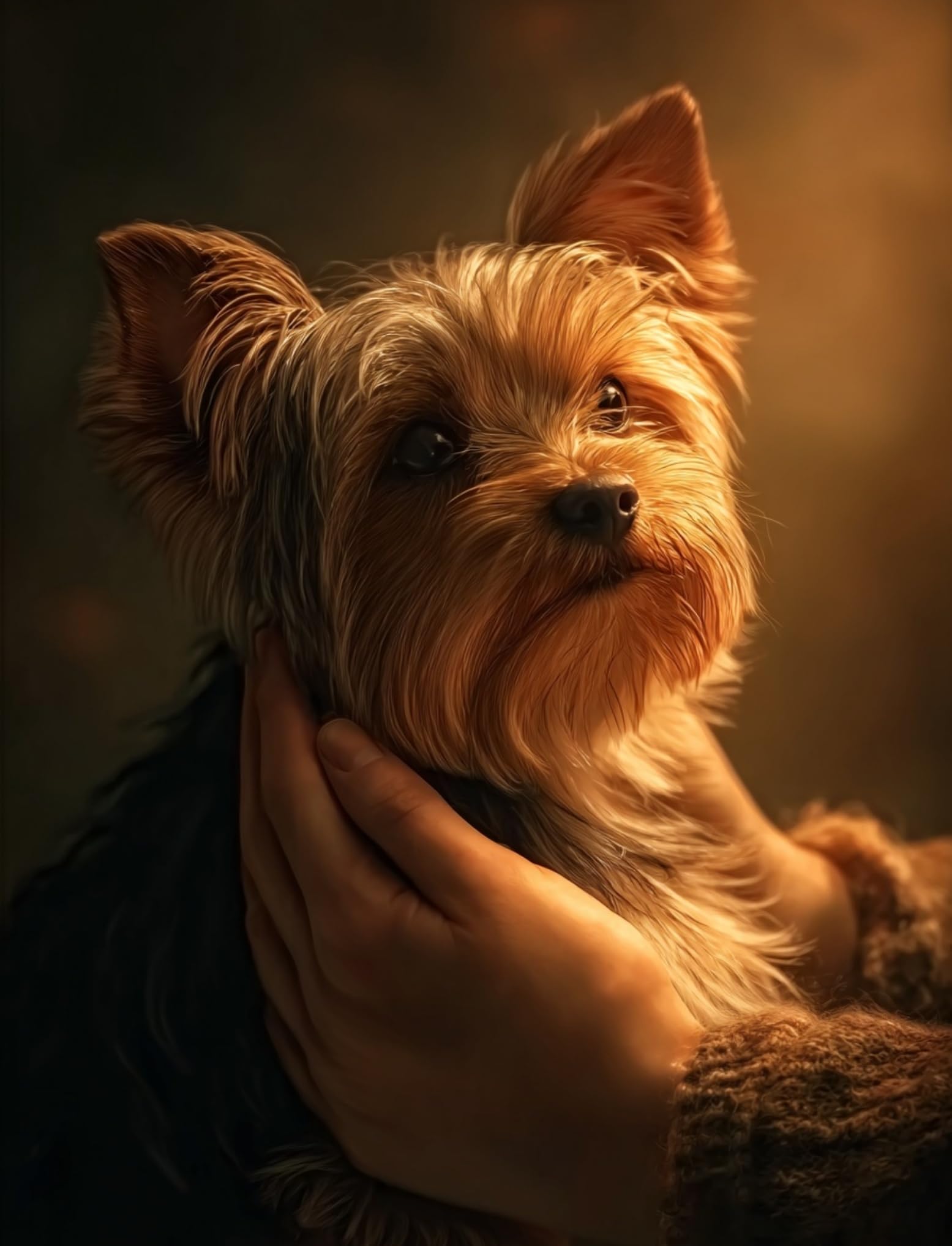 WANGWANGMIAO DIY Paint by Numbers for Adults Yorkshire Terrier Being Petted,Oil Painting Kits,Craft Art Painting,Acrylic Pigment Drawing Gift for Home,16x20inch，with Frame
