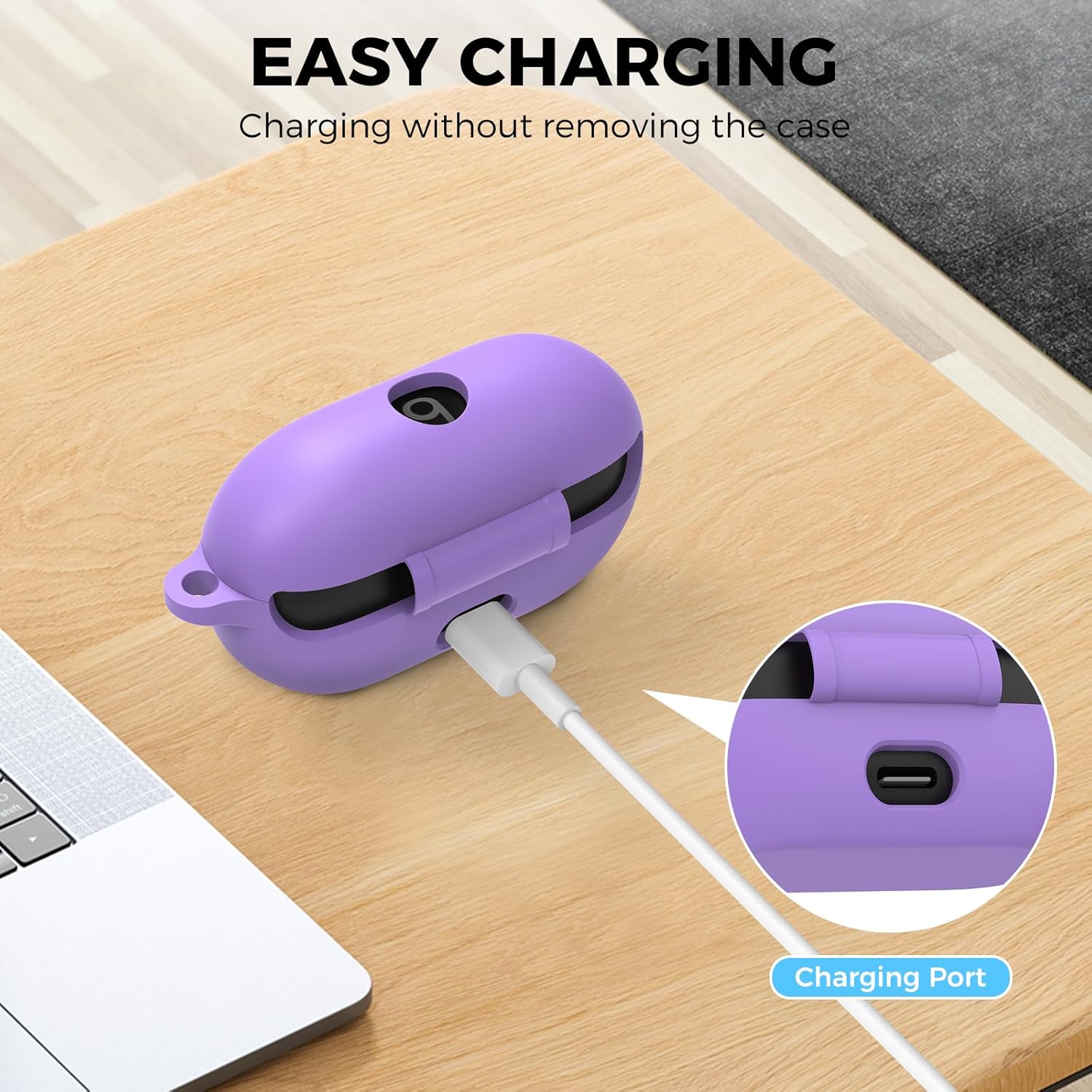 AhaStyle Silicone Case for Beats Solo Buds (2024) [Added Metal Carabiner] Shockproof Full Protective Skin Case Cover Compatible with Beats Solo Buds 2024 Wireless Earbuds (Lavender) - Image 3