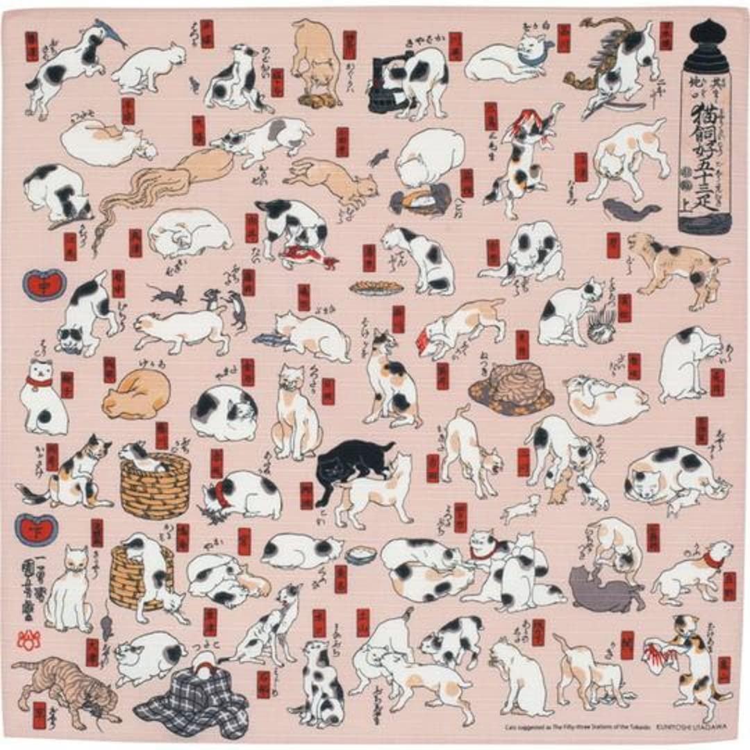 Japanische Furoshiki Geschenktücher Set – 3 Designs Ukiyo-e (Berg Fuji, Katzen, Große Welle), 100% Baumwolle