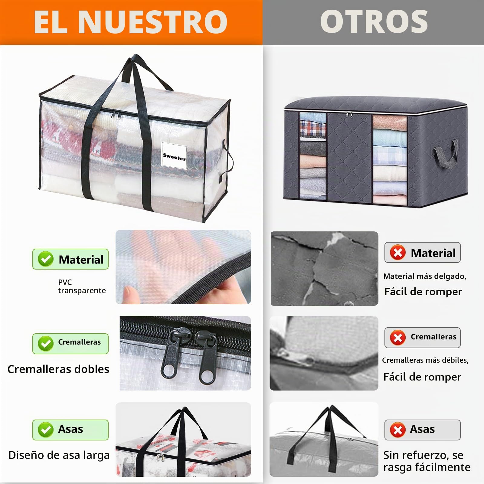 5 Piezas Bolsas Almacenaje Ropa, 100L Bolsa de Almacenamiento Impermeable, Cajas De Mudanza, Bolsa Almacenaje, Bolsas Con Asa Reforzada Para Guardar Ropa, Mantas, Edredones