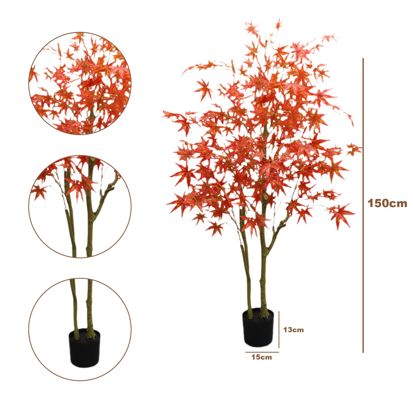 Zstar 2 Piezas de Arce Artificial Grande de 150 cm, Doble Polo, Plantas Artificiales Grandes de Arce, decoración Interior, árbol de otoño Artificial en Maceta para Granja, hogar, Boda
