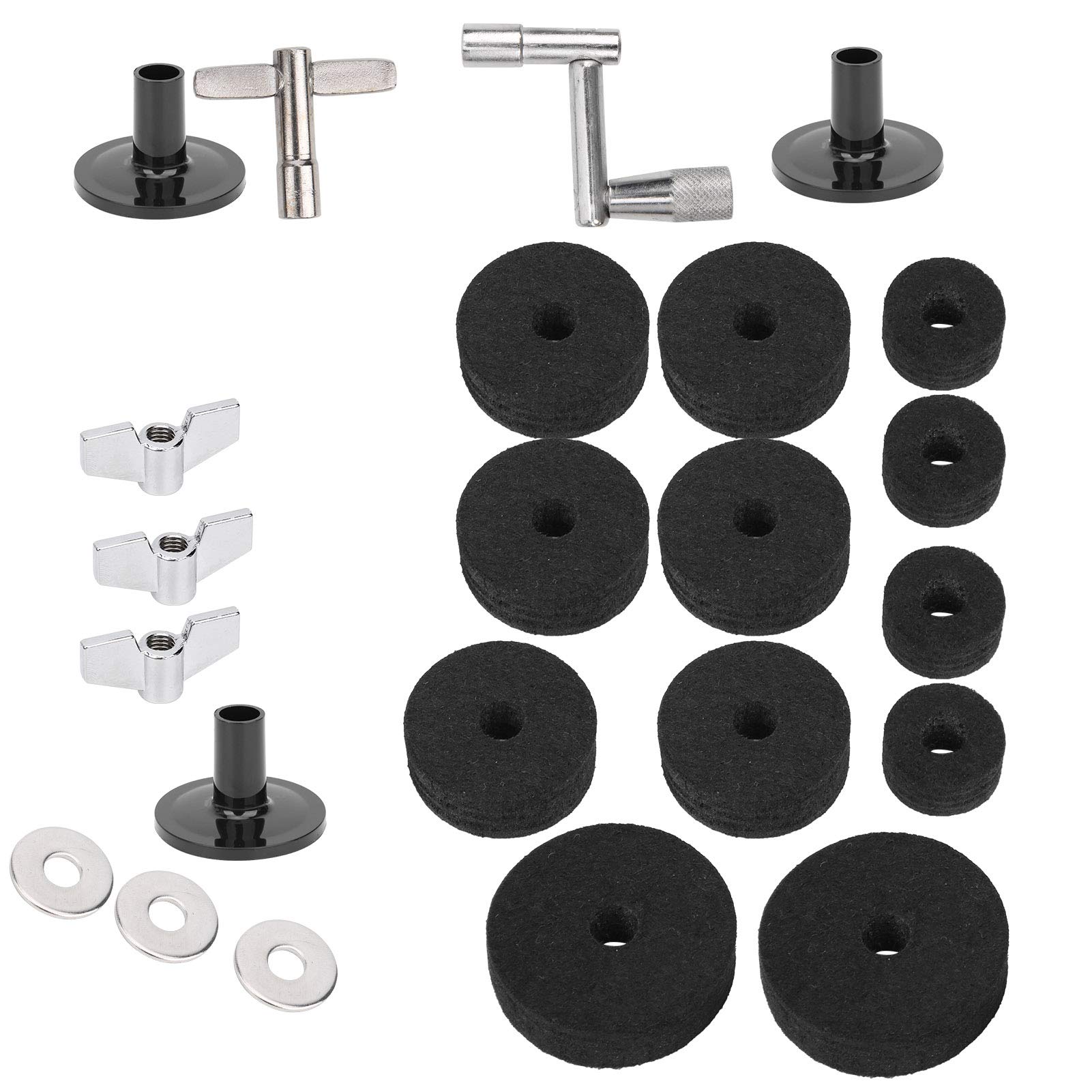 Almohadillas fieltro batería, Kit 23 piezas platillos con tuercas mariposa arandelas negro, Accesorios repuesto profesionales for principiantes estudio conciertos práctica hogar