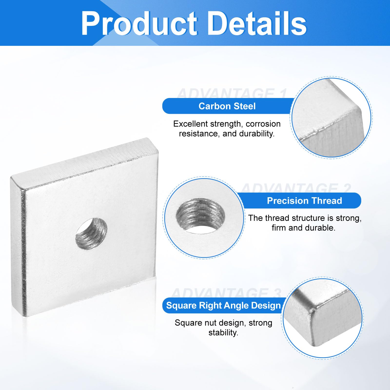 uxcell 100 tuercas cuadradas M6 x 25 mm x 5 mm, acero al carbono, chapado en zinc, tuercas cuadradas de rosca gruesa para reparaciones del hogar e ingeniería profesional, color plateado
